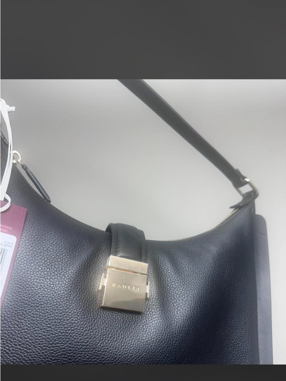 RADLEY LONDON Black Pebbled Leather Shoulder Bag with Gold Lock - Picture 2 of 5
